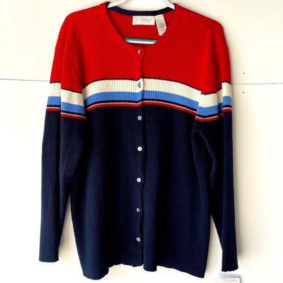Liz Claiborne Women Plus Size Sweater Blouse Navy Blue Red Striped  2X, NEW! - Picture 1 of 11